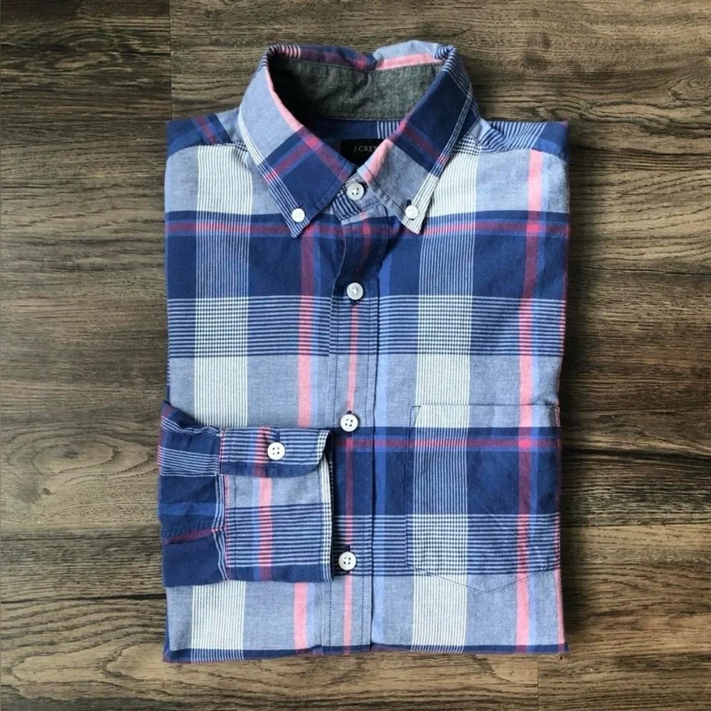 J. Crew Casual Plaid Shirt in Blue and Pink